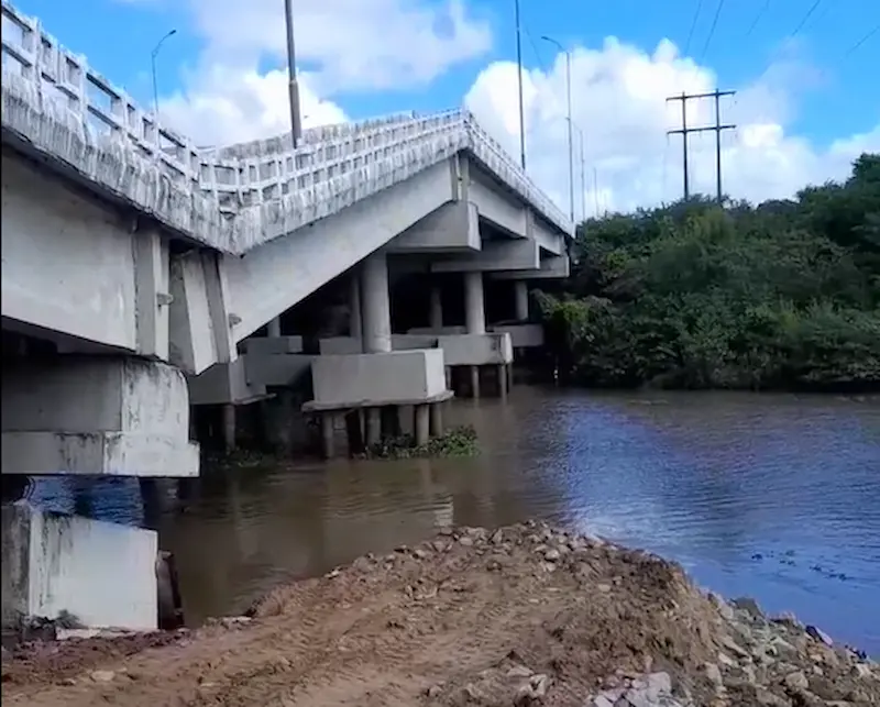 Ponte na BR-101 sobre o Rio Paraíba cede e passa por inspeção